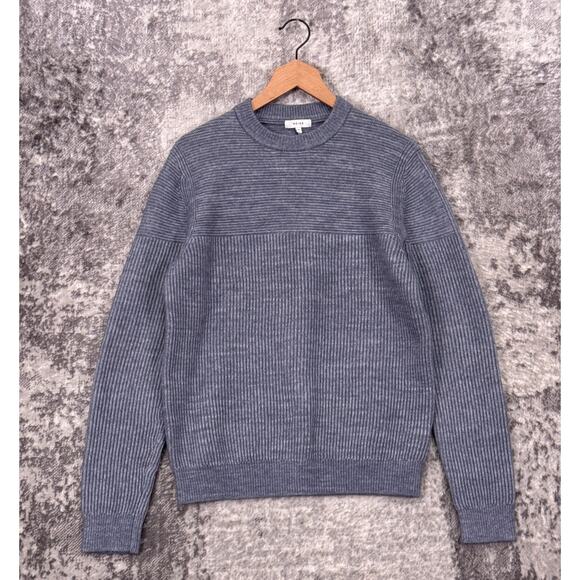 REISS Sweater Medium Mens Ice Blue Ribbed Crewneck Jumper - Picture 1 of 9